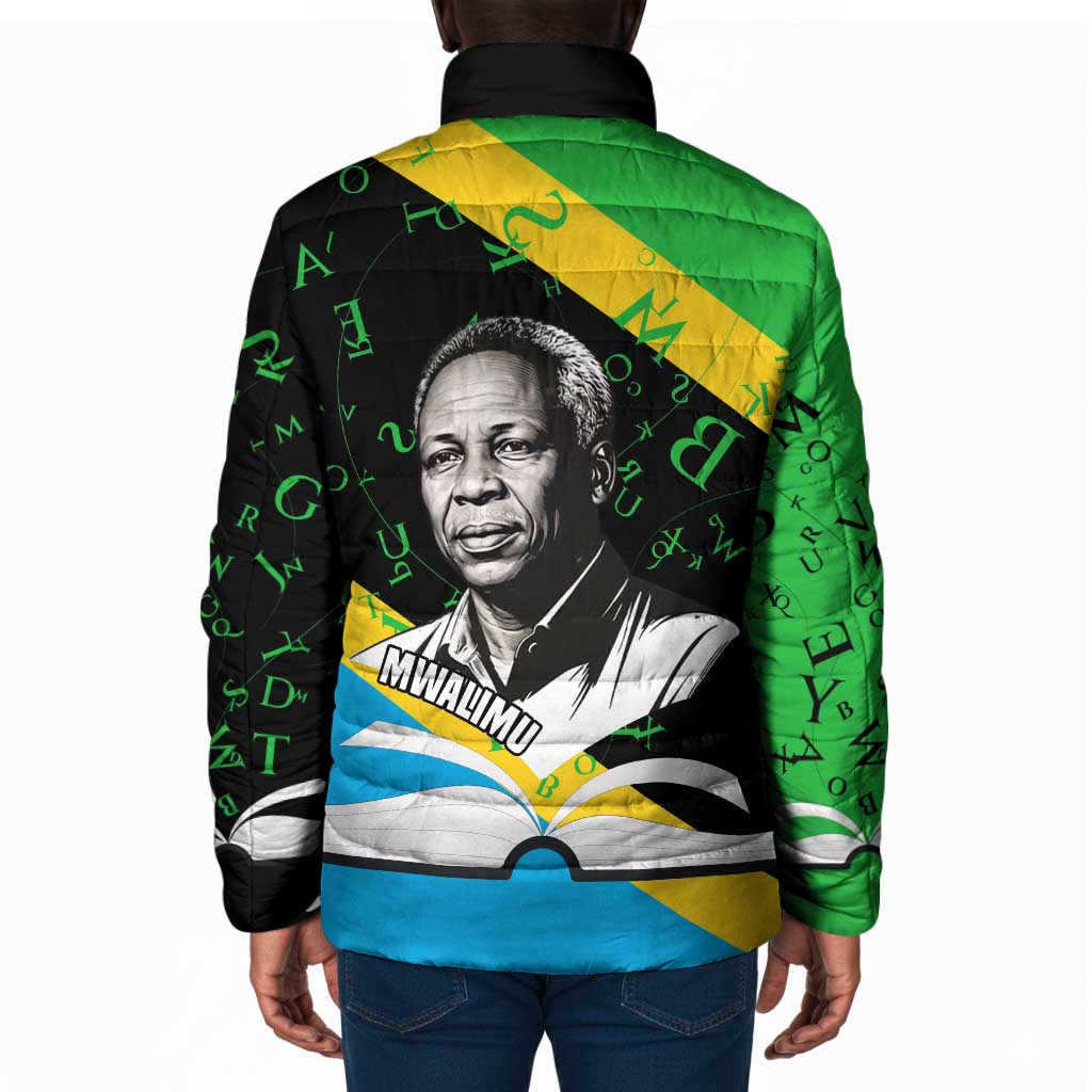 Julius Nyerere Padded Jacket Education is a Way of Fighting Poverty Quote and Tanzanian Flag Alphabet - Wonder Print Shop