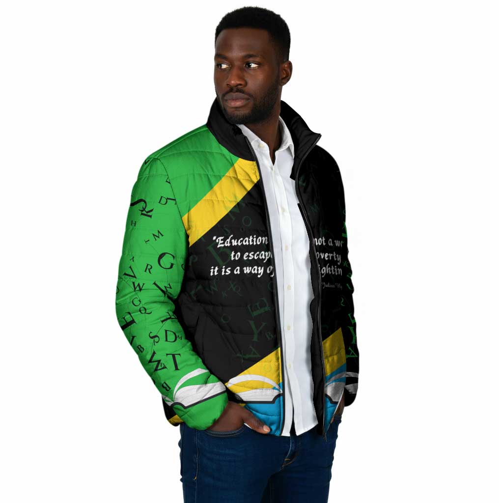 Julius Nyerere Padded Jacket Education is a Way of Fighting Poverty Quote and Tanzanian Flag Alphabet - Wonder Print Shop