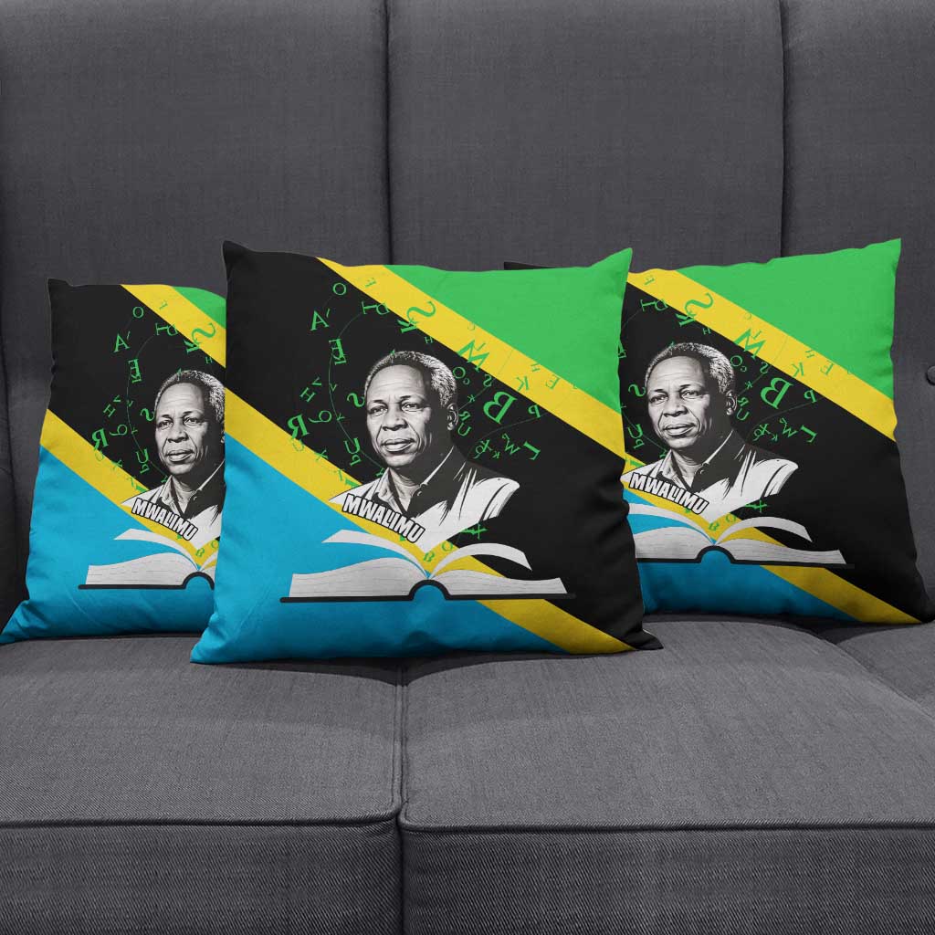 Julius Nyerere Pillow Cover Education is a Way of Fighting Poverty Quote and Tanzanian Flag Alphabet - Wonder Print Shop