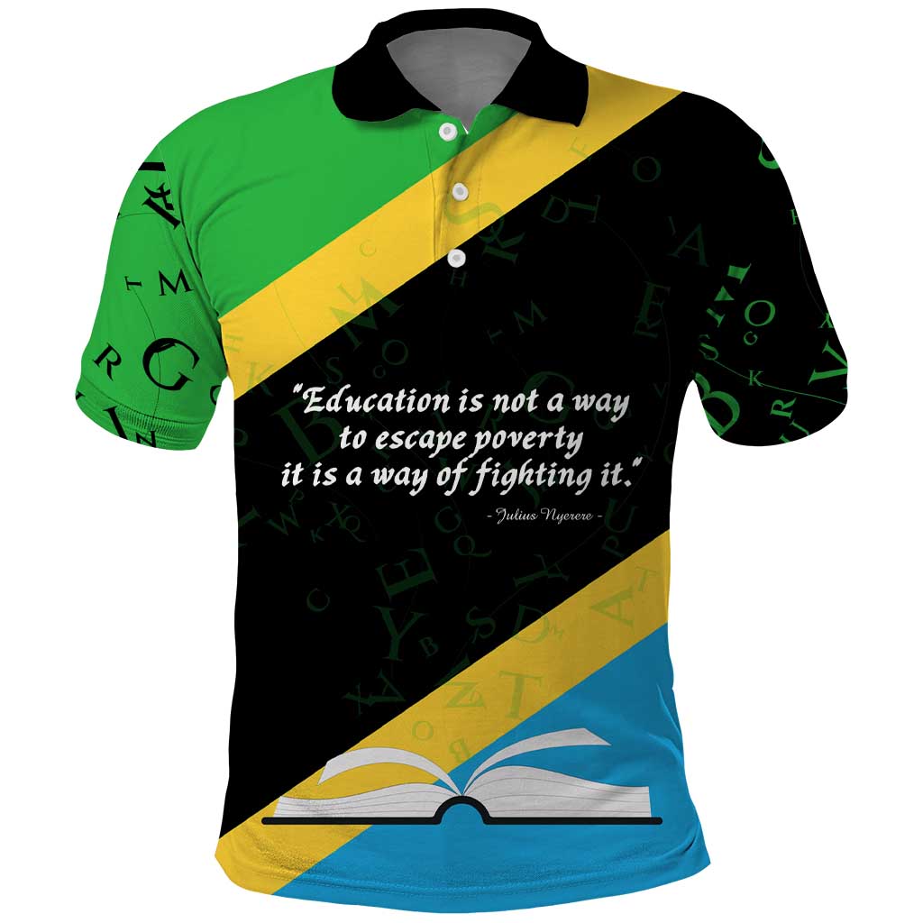 Julius Nyerere Polo Shirt Education is a Way of Fighting Poverty Quote and Tanzanian Flag Alphabet - Wonder Print Shop