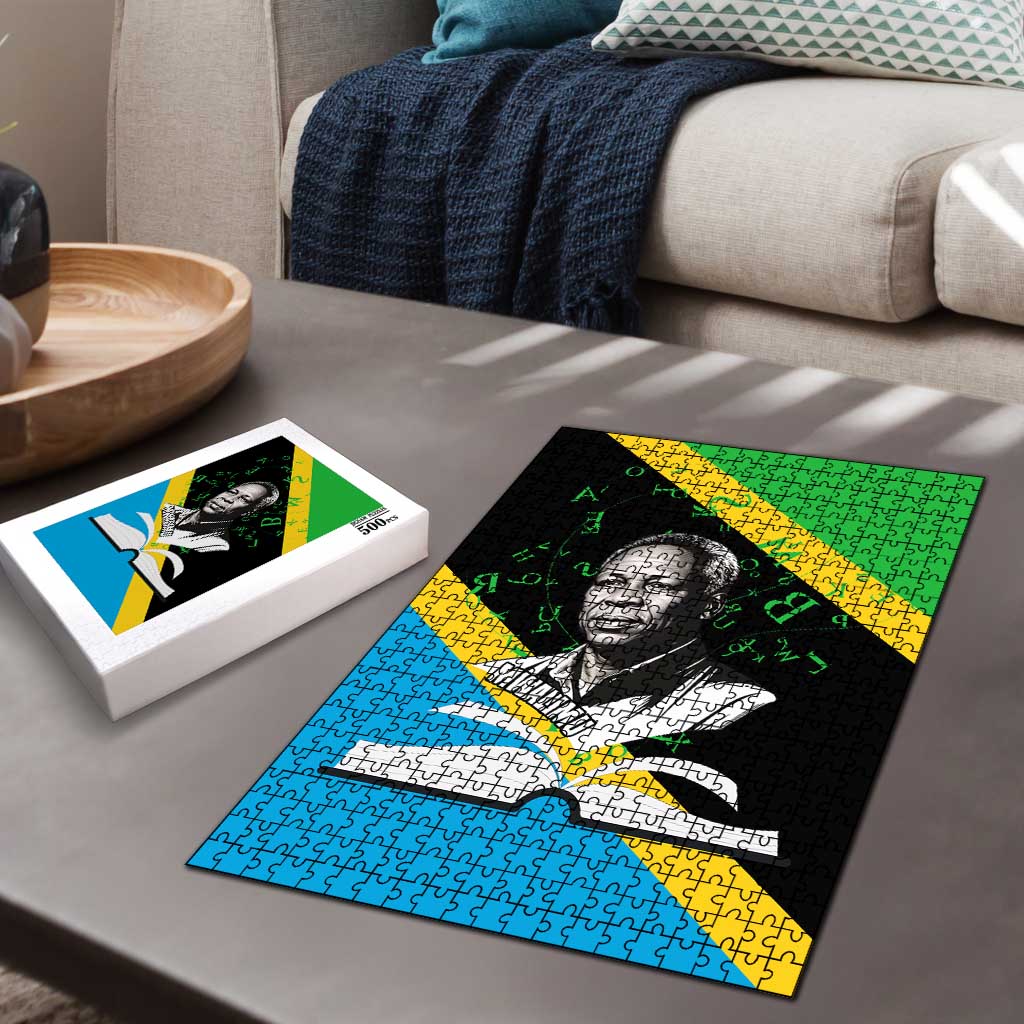 Julius Nyerere Puzzle Education is a Way of Fighting Poverty Quote and Tanzanian Flag Alphabet - Wonder Print Shop