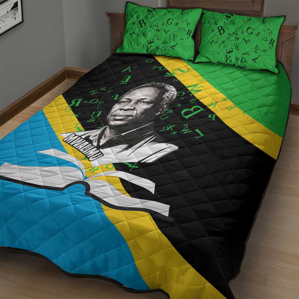 Julius Nyerere Quilt Bed Set Education is a Way of Fighting Poverty Quote and Tanzanian Flag Alphabet - Wonder Print Shop