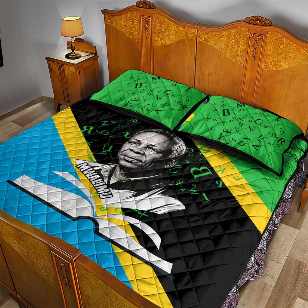 Julius Nyerere Quilt Bed Set Education is a Way of Fighting Poverty Quote and Tanzanian Flag Alphabet - Wonder Print Shop