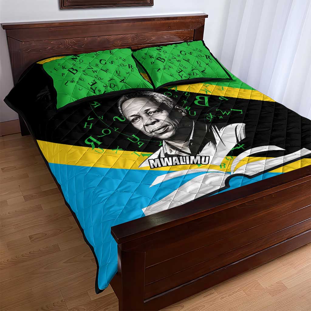 Julius Nyerere Quilt Bed Set Education is a Way of Fighting Poverty Quote and Tanzanian Flag Alphabet - Wonder Print Shop