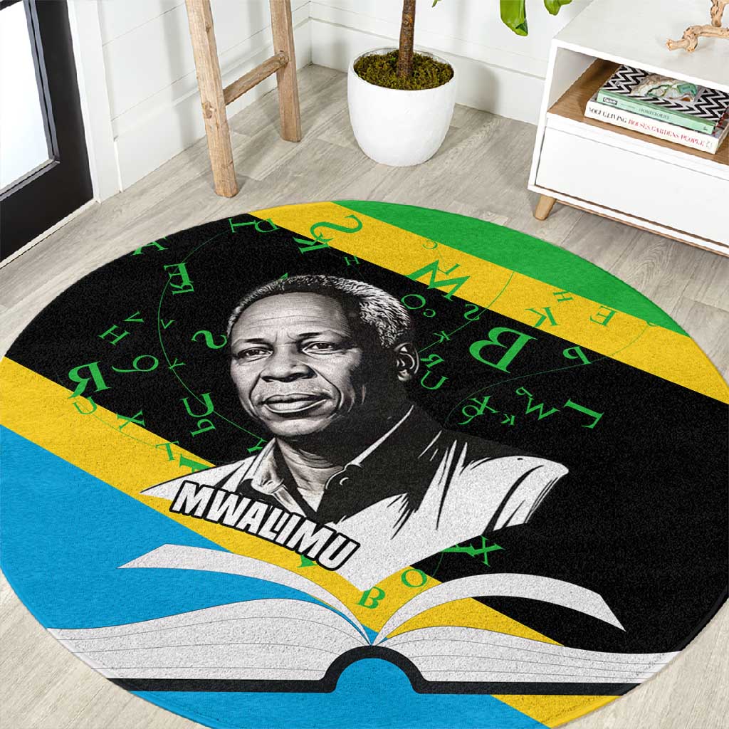 Julius Nyerere Round Carpet Education is a Way of Fighting Poverty Quote and Tanzanian Flag Alphabet - Wonder Print Shop