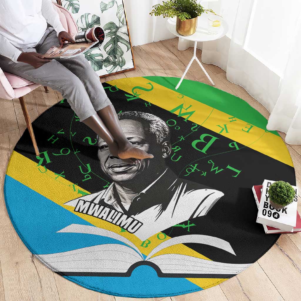 Julius Nyerere Round Carpet Education is a Way of Fighting Poverty Quote and Tanzanian Flag Alphabet - Wonder Print Shop