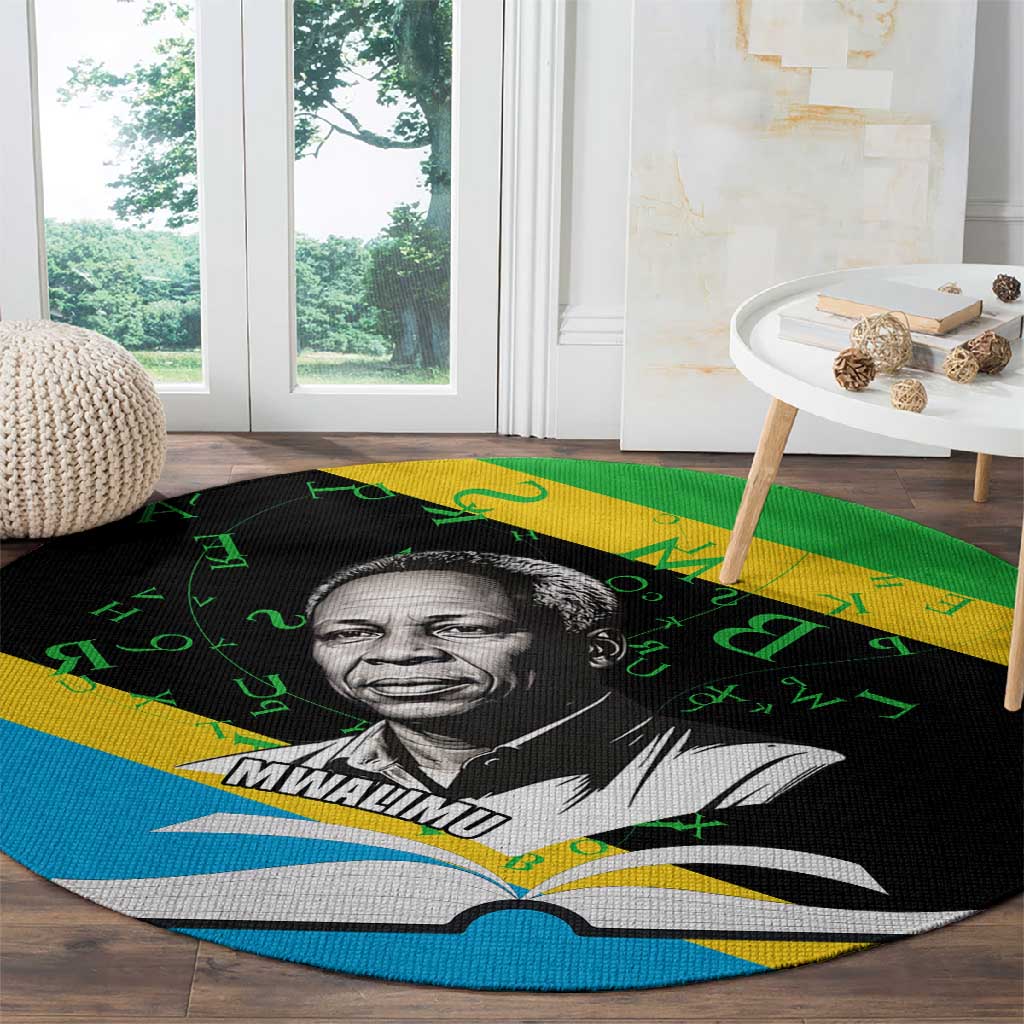 Julius Nyerere Round Carpet Education is a Way of Fighting Poverty Quote and Tanzanian Flag Alphabet - Wonder Print Shop