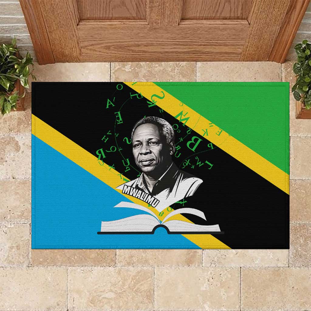Julius Nyerere Rubber Doormat Education is a Way of Fighting Poverty Quote and Tanzanian Flag Alphabet - Wonder Print Shop