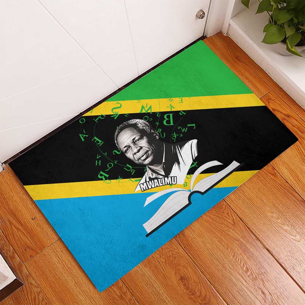 Julius Nyerere Rubber Doormat Education is a Way of Fighting Poverty Quote and Tanzanian Flag Alphabet - Wonder Print Shop