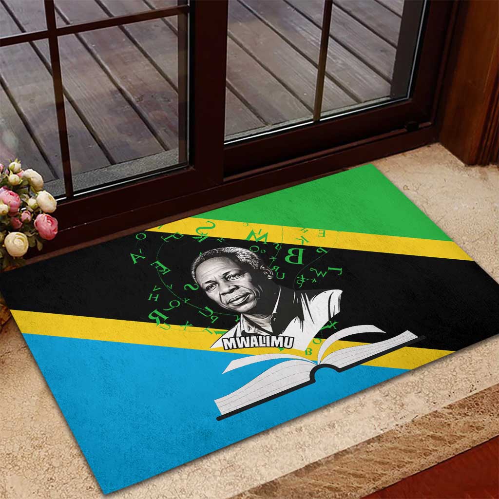 Julius Nyerere Rubber Doormat Education is a Way of Fighting Poverty Quote and Tanzanian Flag Alphabet - Wonder Print Shop