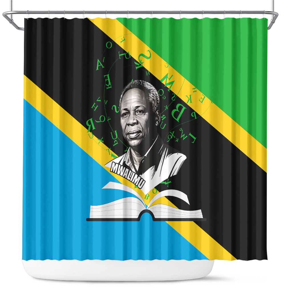 Julius Nyerere Shower Curtain Education is a Way of Fighting Poverty Quote and Tanzanian Flag Alphabet - Wonder Print Shop