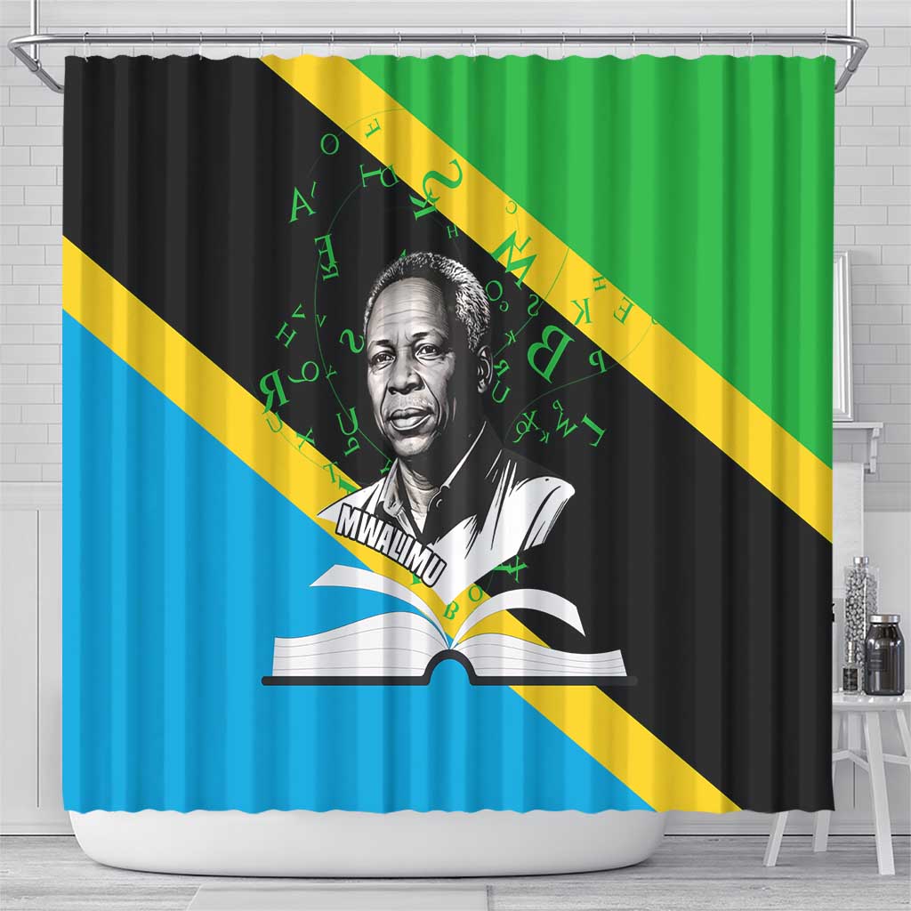 Julius Nyerere Shower Curtain Education is a Way of Fighting Poverty Quote and Tanzanian Flag Alphabet - Wonder Print Shop
