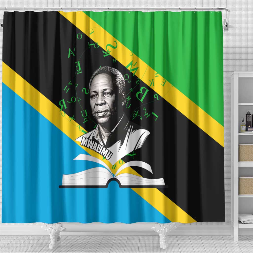 Julius Nyerere Shower Curtain Education is a Way of Fighting Poverty Quote and Tanzanian Flag Alphabet - Wonder Print Shop