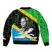 Julius Nyerere Sleeve Zip Bomber Jacket Education is a Way of Fighting Poverty Quote and Tanzanian Flag Alphabet - Wonder Print Shop