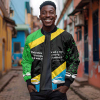Julius Nyerere Sleeve Zip Bomber Jacket Education is a Way of Fighting Poverty Quote and Tanzanian Flag Alphabet - Wonder Print Shop
