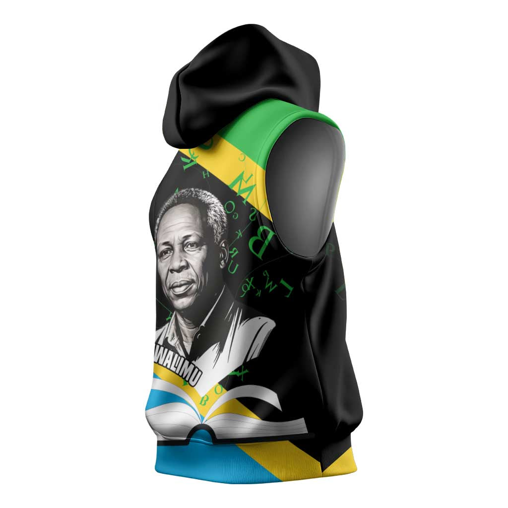 Julius Nyerere Sleeveless Hoodie Education is a Way of Fighting Poverty Quote and Tanzanian Flag Alphabet - Wonder Print Shop