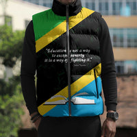 Julius Nyerere Sleeveless Puffer Jacket Education is a Way of Fighting Poverty Quote and Tanzanian Flag Alphabet - Wonder Print Shop