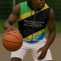 Julius Nyerere Sleeveless Zip Hoodie Education is a Way of Fighting Poverty Quote and Tanzanian Flag Alphabet - Wonder Print Shop