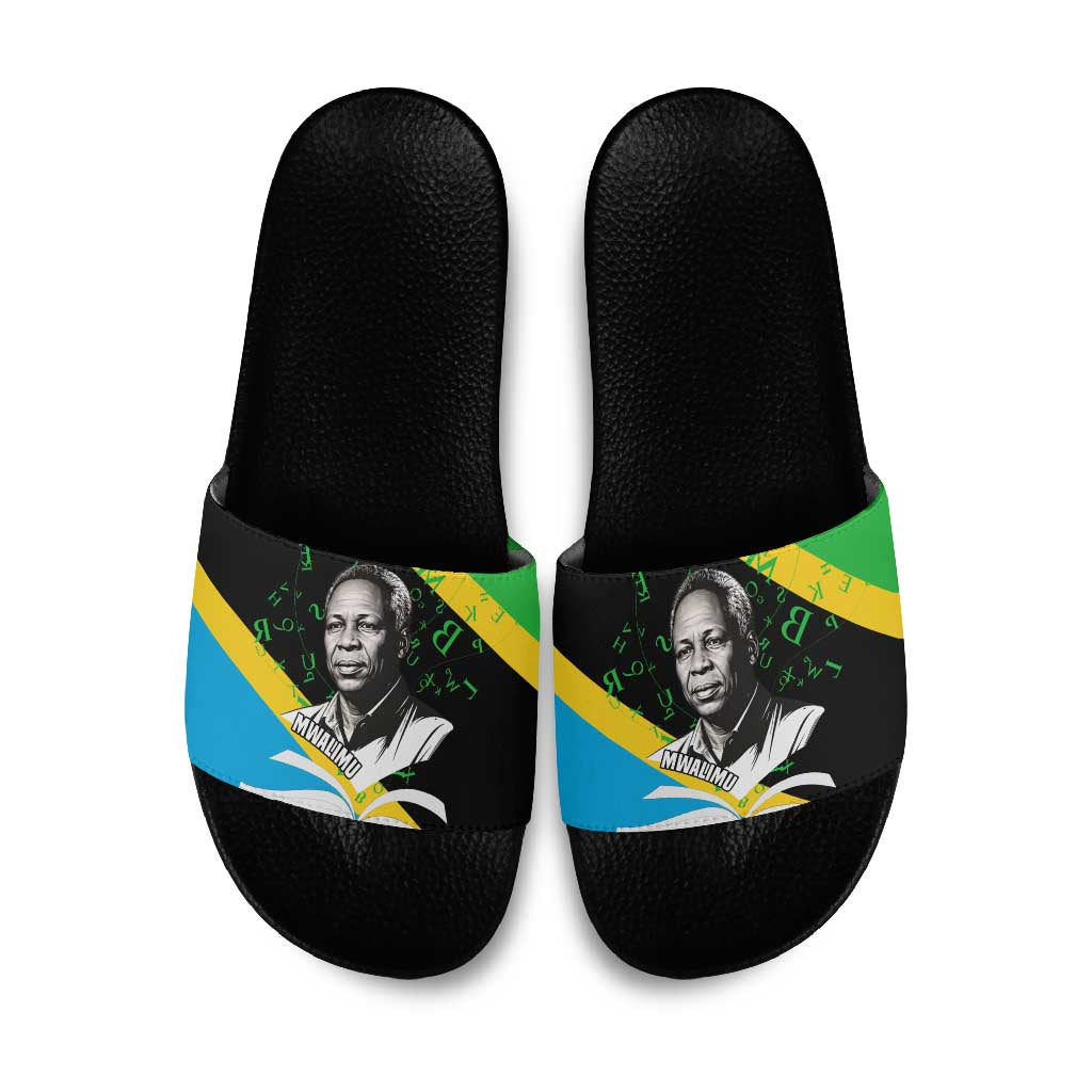 Julius Nyerere Slide Sandals Education is a Way of Fighting Poverty Quote and Tanzanian Flag Alphabet - Wonder Print Shop