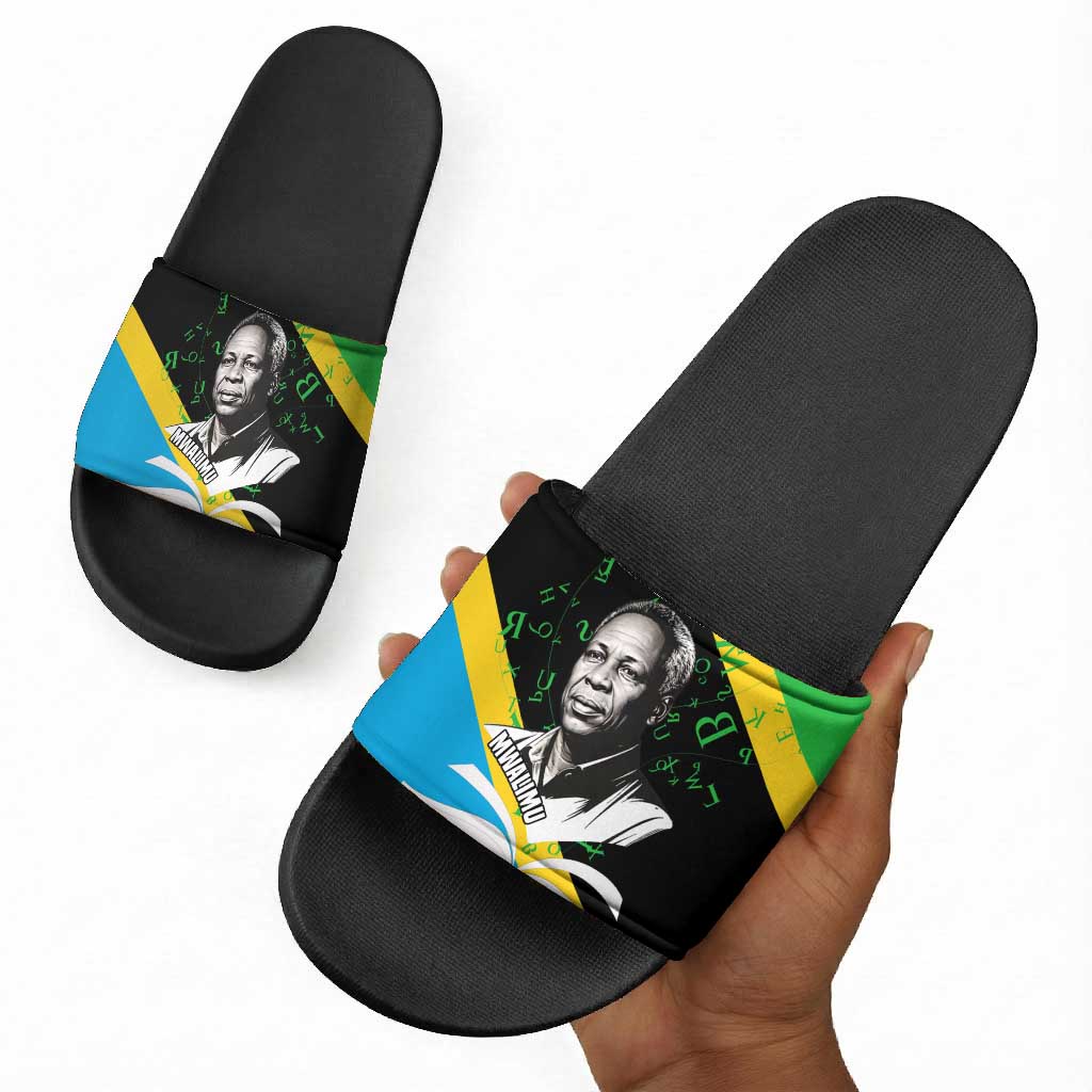 Julius Nyerere Slide Sandals Education is a Way of Fighting Poverty Quote and Tanzanian Flag Alphabet - Wonder Print Shop