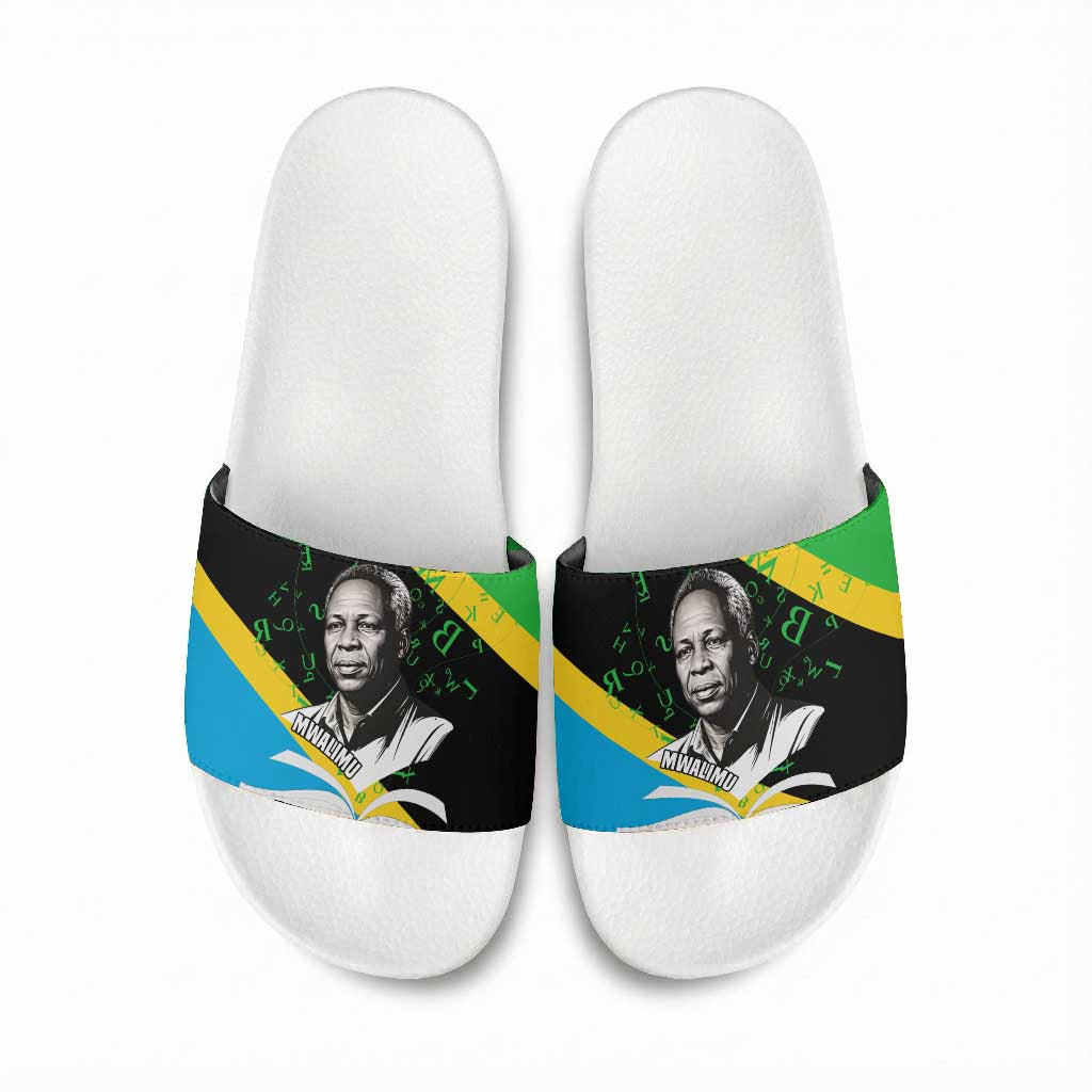 Julius Nyerere Slide Sandals Education is a Way of Fighting Poverty Quote and Tanzanian Flag Alphabet - Wonder Print Shop