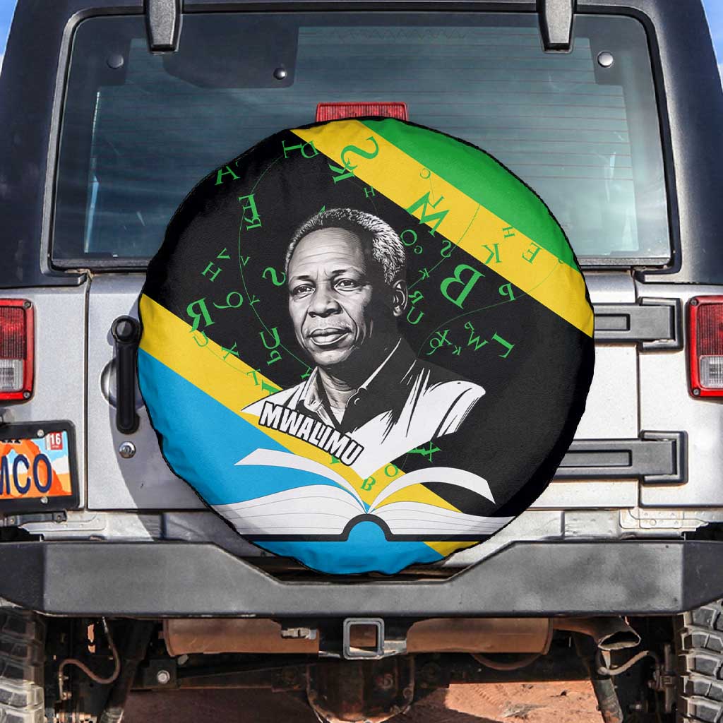 Julius Nyerere Spare Tire Cover Education is a Way of Fighting Poverty Quote and Tanzanian Flag Alphabet - Wonder Print Shop