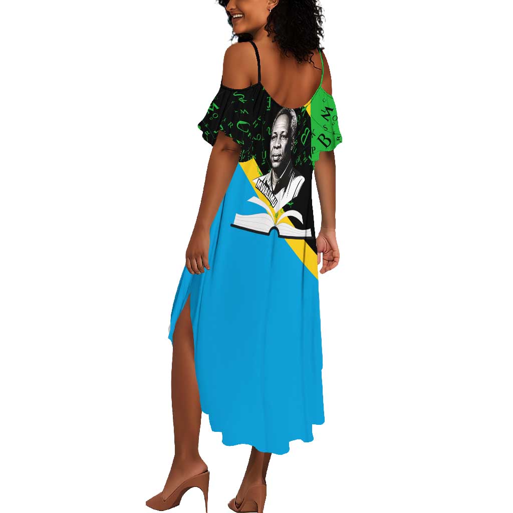 Julius Nyerere Summer Maxi Dress Education is a Way of Fighting Poverty Quote and Tanzanian Flag Alphabet - Wonder Print Shop