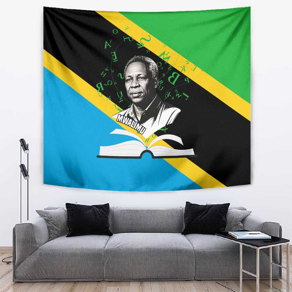 Julius Nyerere Tapestry Education is a Way of Fighting Poverty Quote and Tanzanian Flag Alphabet - Wonder Print Shop