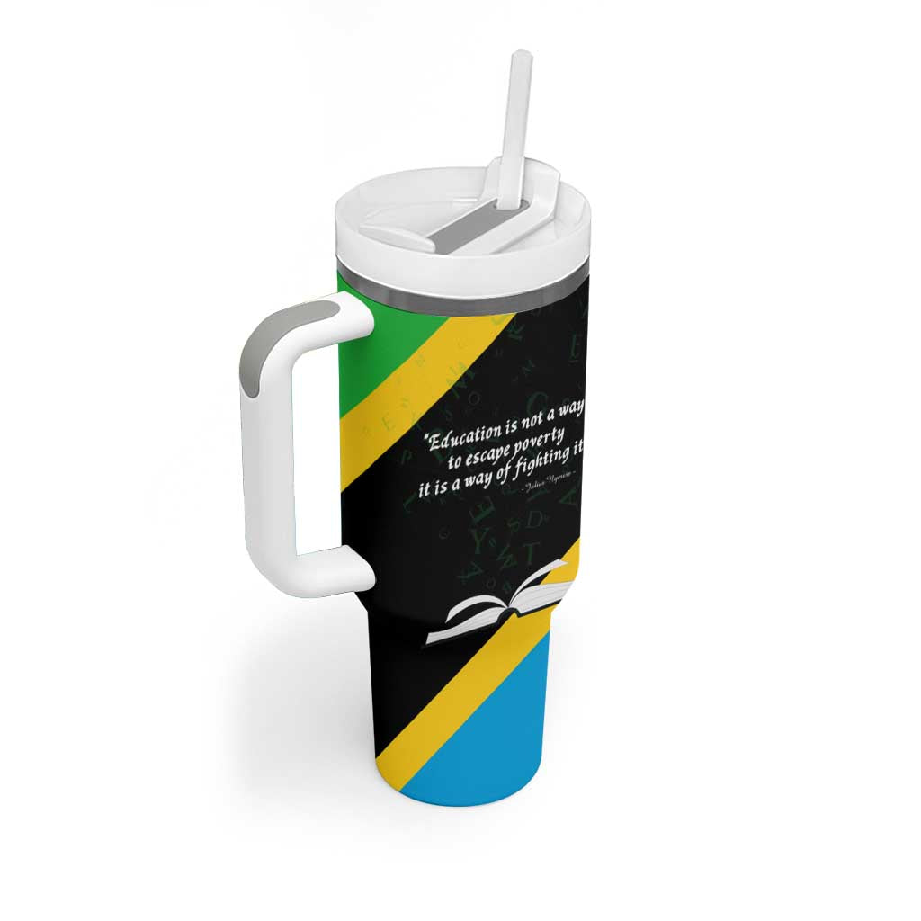 Julius Nyerere Tumbler With Handle Education is a Way of Fighting Poverty Quote and Tanzanian Flag Alphabet - Wonder Print Shop