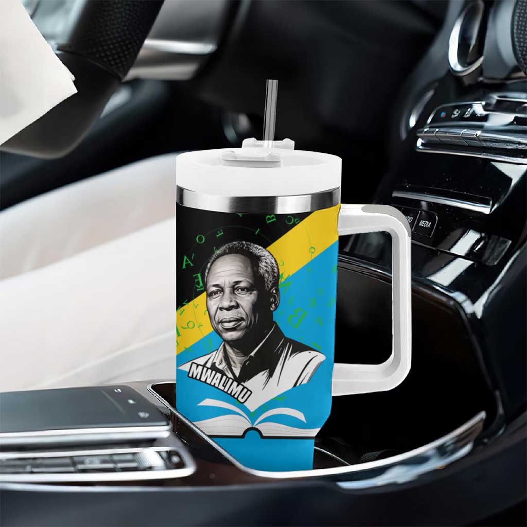 Julius Nyerere Tumbler With Handle Education is a Way of Fighting Poverty Quote and Tanzanian Flag Alphabet - Wonder Print Shop