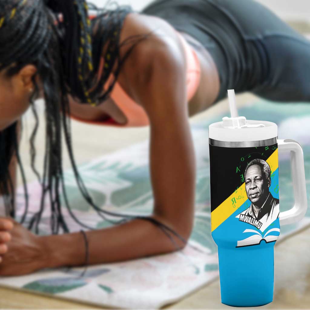 Julius Nyerere Tumbler With Handle Education is a Way of Fighting Poverty Quote and Tanzanian Flag Alphabet - Wonder Print Shop
