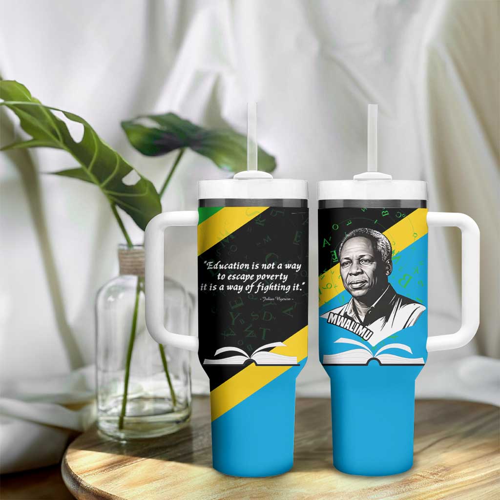 Julius Nyerere Tumbler With Handle Education is a Way of Fighting Poverty Quote and Tanzanian Flag Alphabet - Wonder Print Shop