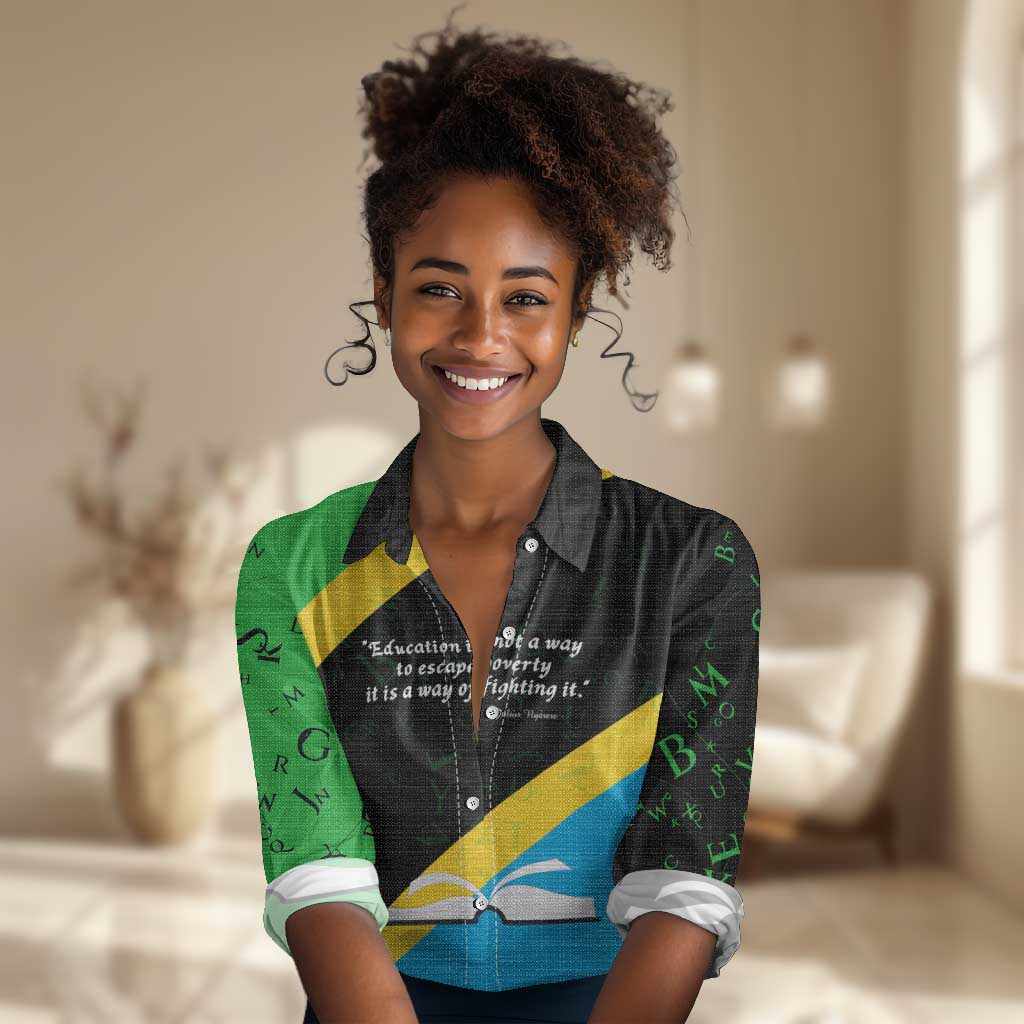 Julius Nyerere Women Casual Shirt Education is a Way of Fighting Poverty Quote and Tanzanian Flag Alphabet - Wonder Print Shop