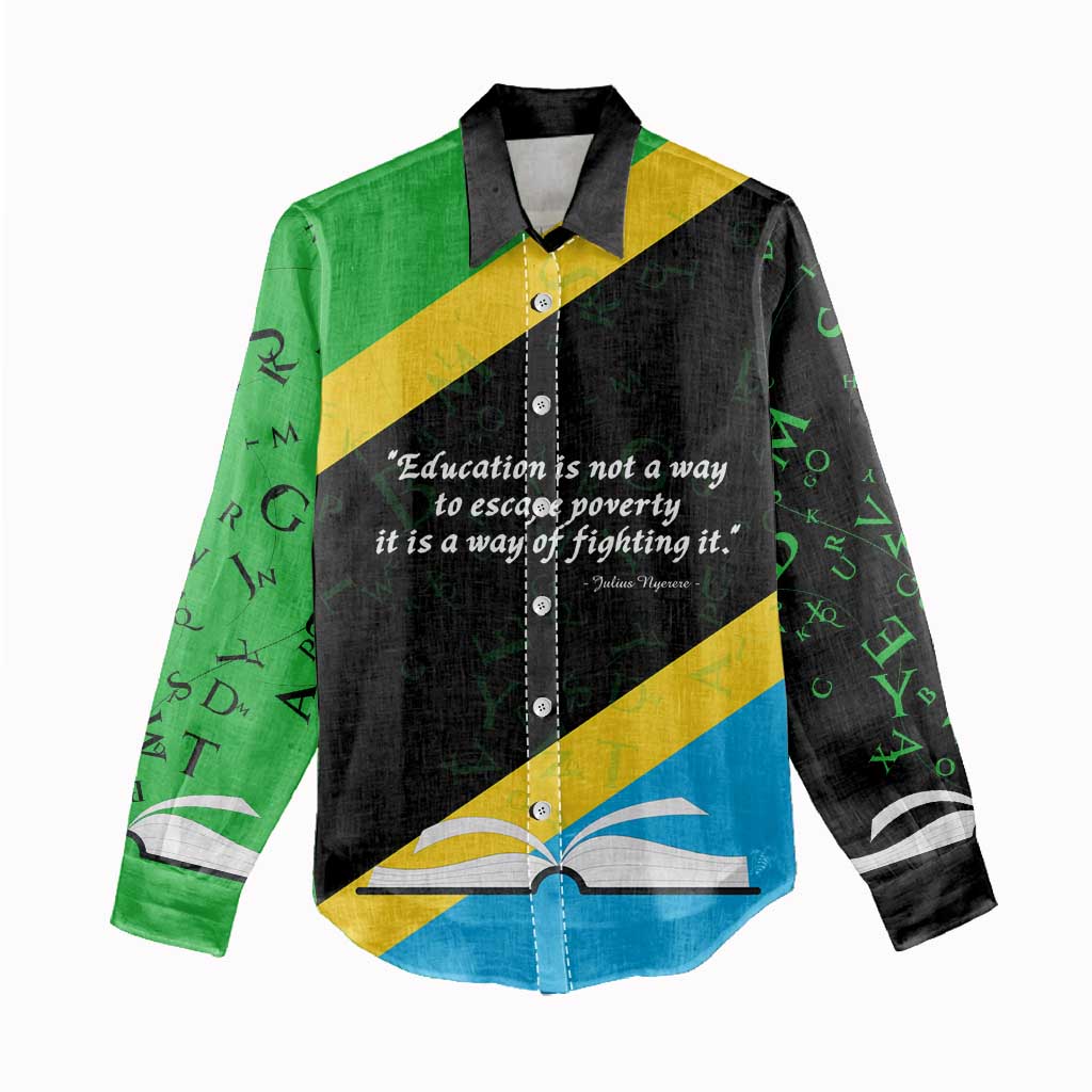 Julius Nyerere Women Casual Shirt Education is a Way of Fighting Poverty Quote and Tanzanian Flag Alphabet - Wonder Print Shop