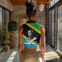 Julius Nyerere Women Sleeveless Polo Shirt Education is a Way of Fighting Poverty Quote and Tanzanian Flag Alphabet - Wonder Print Shop