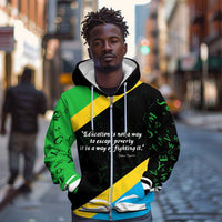 Julius Nyerere Zip Hoodie Education is a Way of Fighting Poverty Quote and Tanzanian Flag Alphabet - Wonder Print Shop