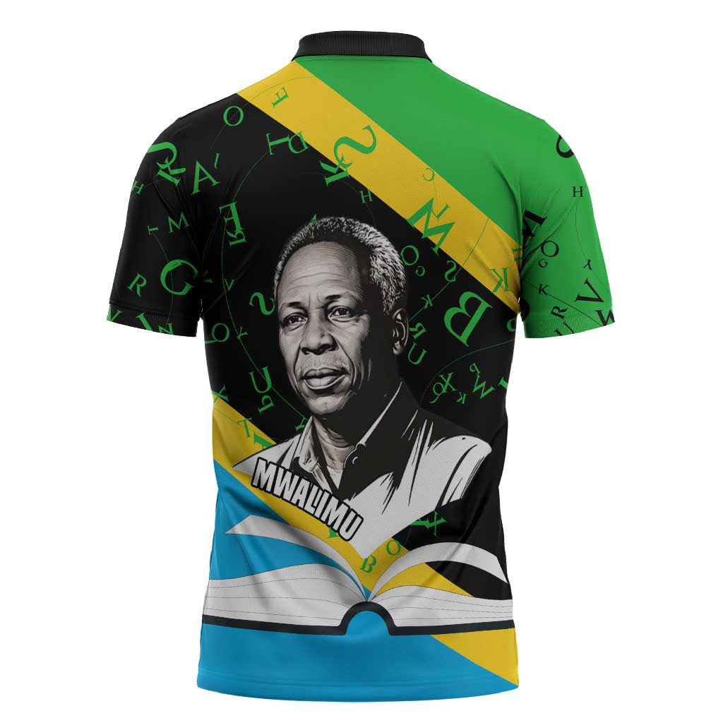 Julius Nyerere Zipper Polo Shirt Education is a Way of Fighting Poverty Quote and Tanzanian Flag Alphabet - Wonder Print Shop