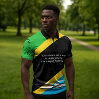 Julius Nyerere Zipper Polo Shirt Education is a Way of Fighting Poverty Quote and Tanzanian Flag Alphabet - Wonder Print Shop