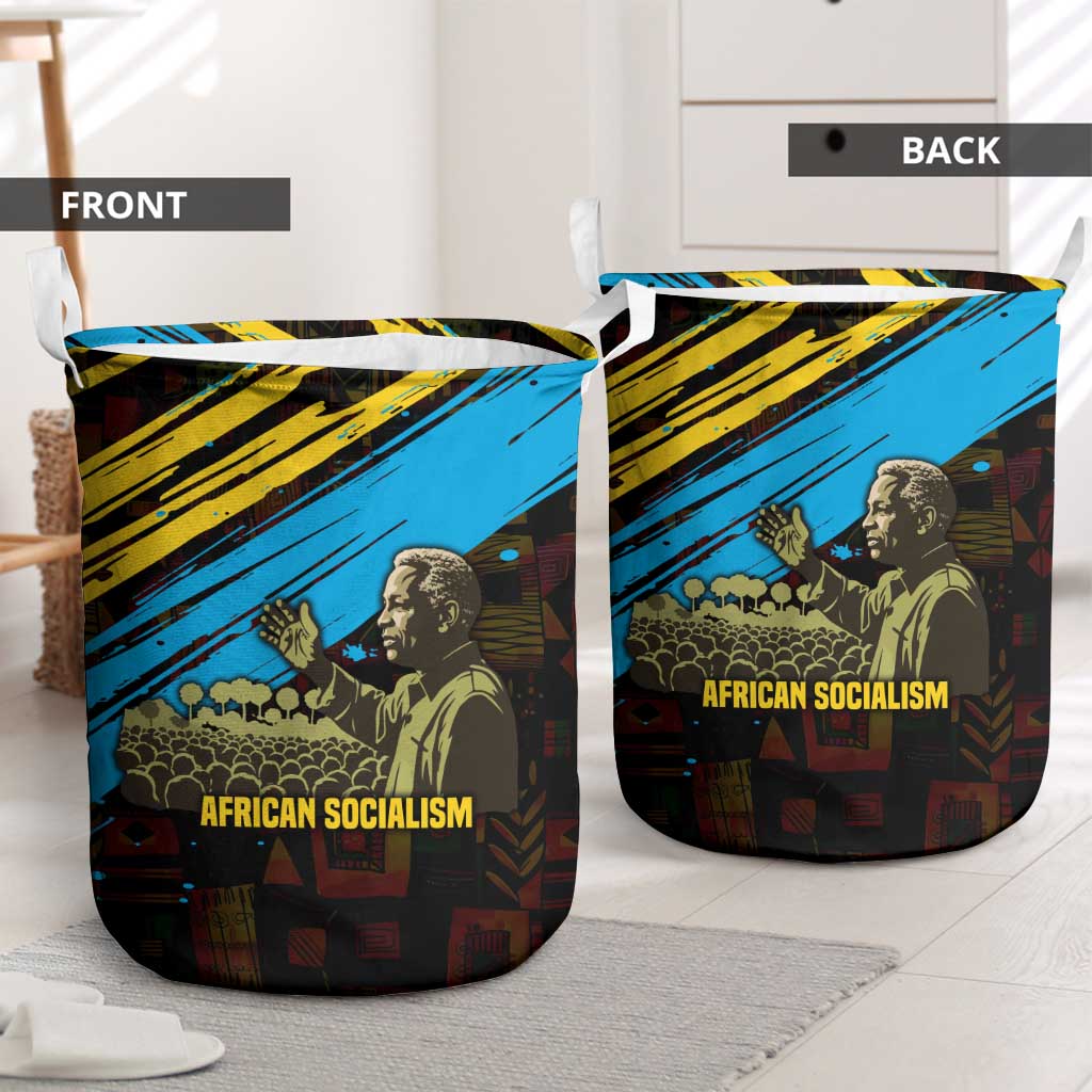 Julius Nyerere Laundry Basket Ujamaa African Socialism Text and Bold Striped Pattern - Wonder Print Shop