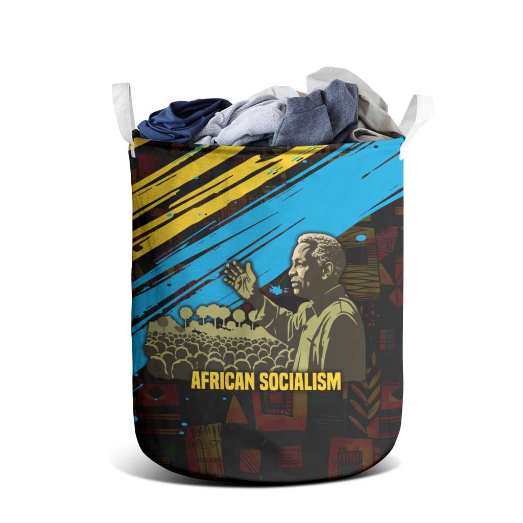 Julius Nyerere Laundry Basket Ujamaa African Socialism Text and Bold Striped Pattern - Wonder Print Shop