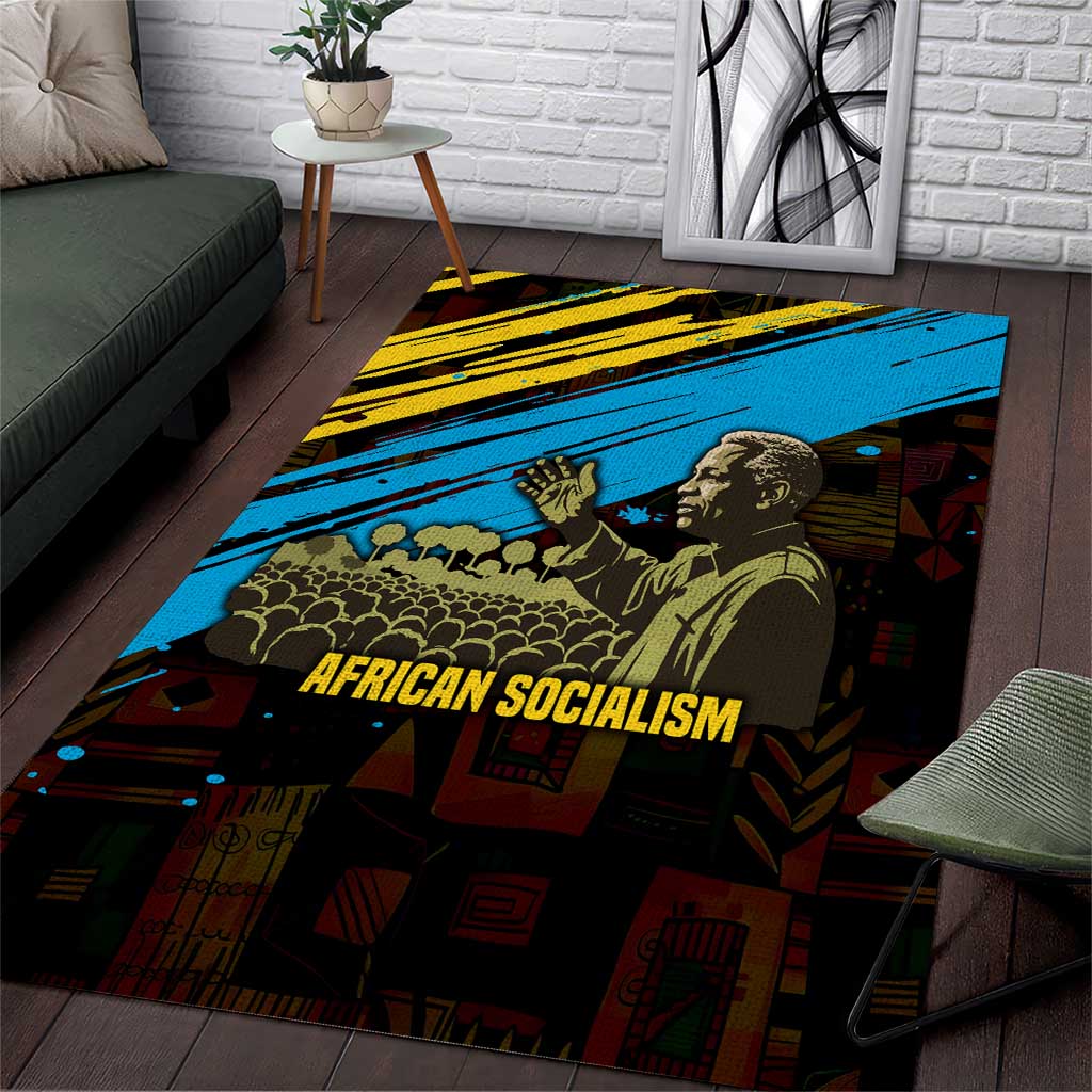 Julius Nyerere Area Rug Ujamaa African Socialism Text and Bold Striped Pattern - Wonder Print Shop