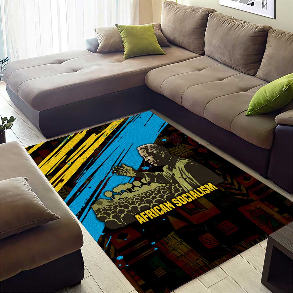 Julius Nyerere Area Rug Ujamaa African Socialism Text and Bold Striped Pattern - Wonder Print Shop