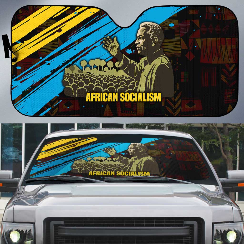 Julius Nyerere Auto Sun Shade Ujamaa African Socialism Text and Bold Striped Pattern - Wonder Print Shop
