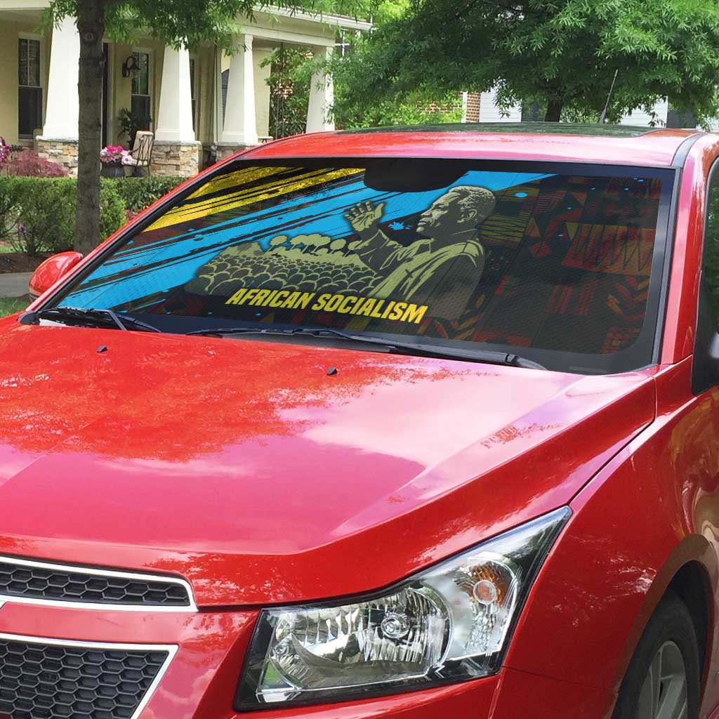 Julius Nyerere Auto Sun Shade Ujamaa African Socialism Text and Bold Striped Pattern - Wonder Print Shop