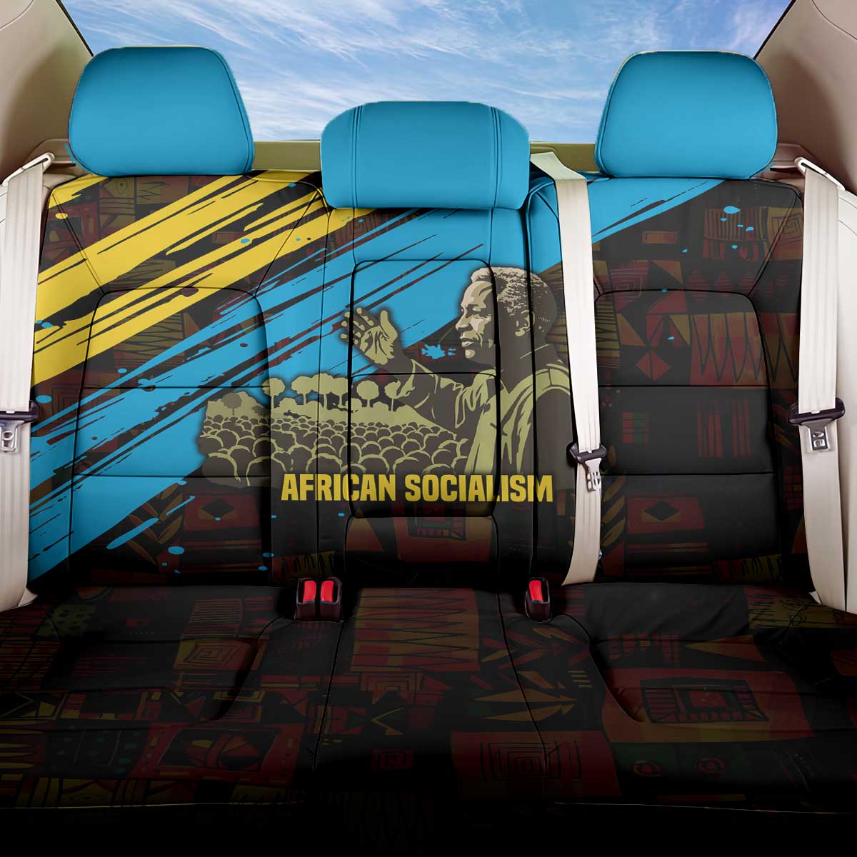 Julius Nyerere Back Car Seat Cover Ujamaa African Socialism Text and Bold Striped Pattern - Wonder Print Shop