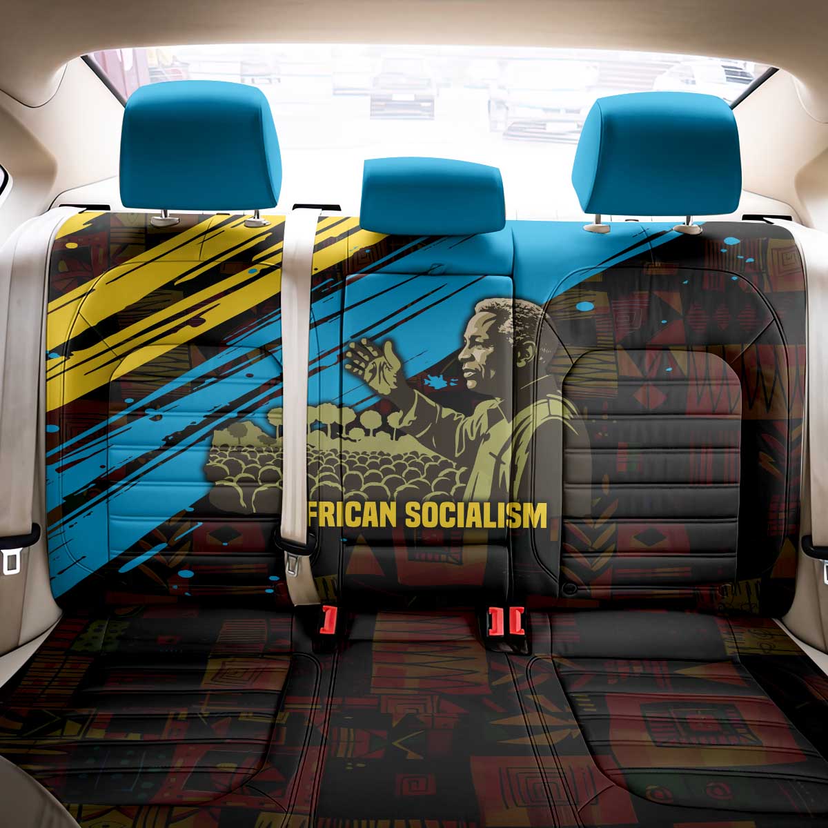 Julius Nyerere Back Car Seat Cover Ujamaa African Socialism Text and Bold Striped Pattern - Wonder Print Shop