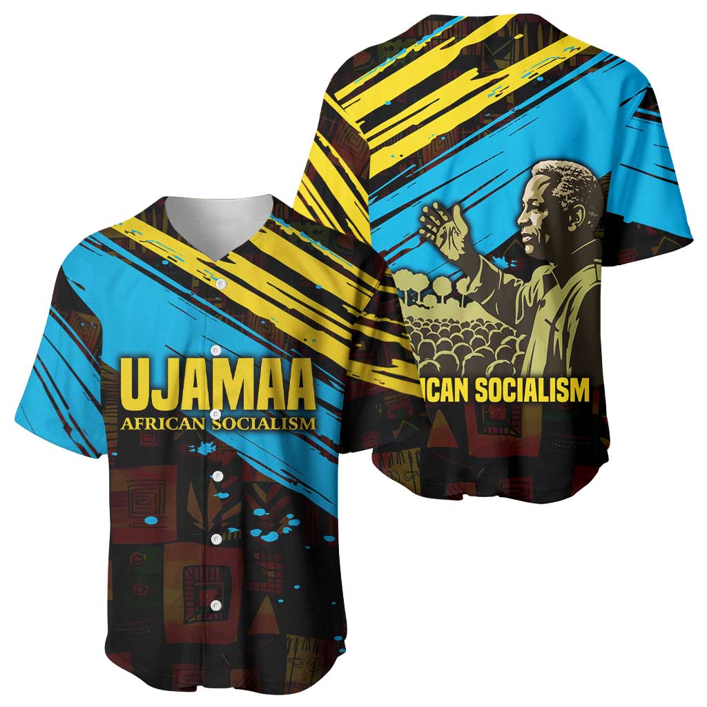 Julius Nyerere Baseball Jersey Ujamaa African Socialism Text and Bold Striped Pattern - Wonder Print Shop