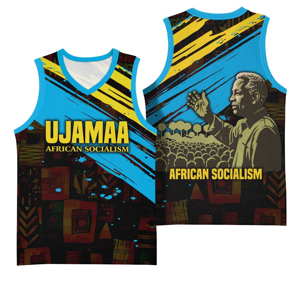 Julius Nyerere Basketball Jersey Ujamaa African Socialism Text and Bold Striped Pattern - Wonder Print Shop