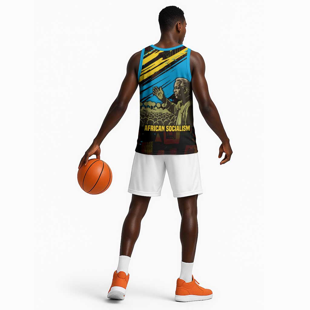 Julius Nyerere Basketball Jersey Ujamaa African Socialism Text and Bold Striped Pattern - Wonder Print Shop
