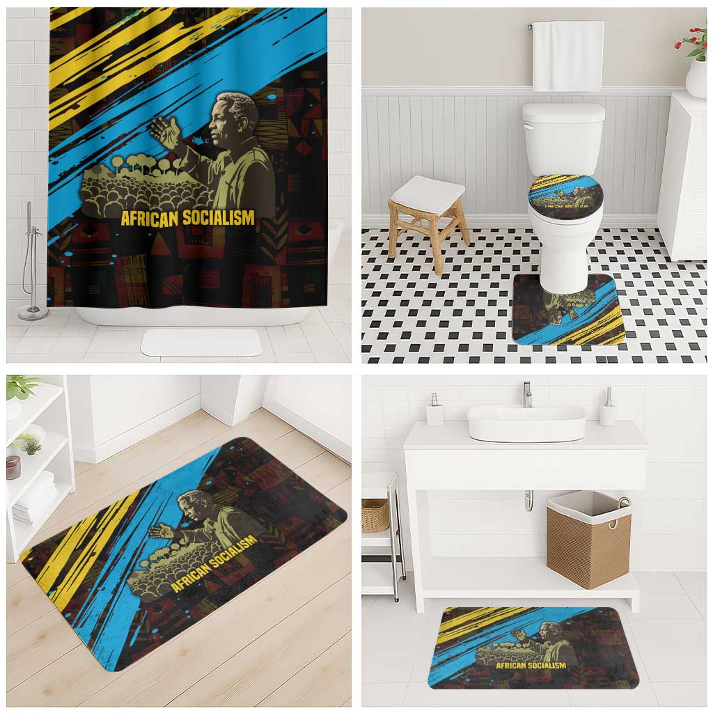Julius Nyerere Bathroom Set Ujamaa African Socialism Text and Bold Striped Pattern - Wonder Print Shop